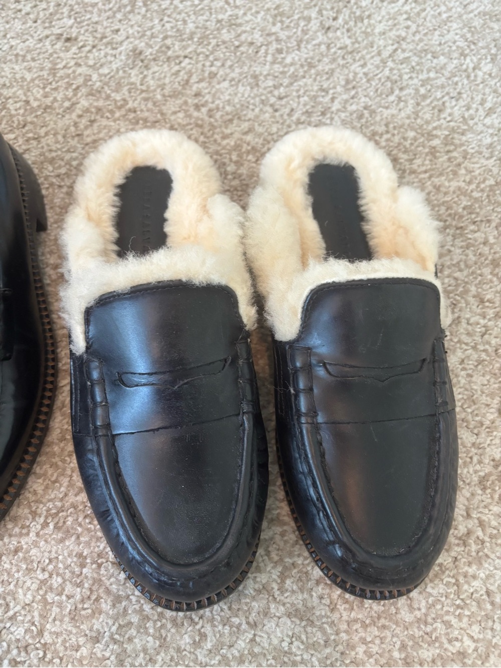 Freda Salvador Leather Shearling-Lined Slip-On Mule Loafers